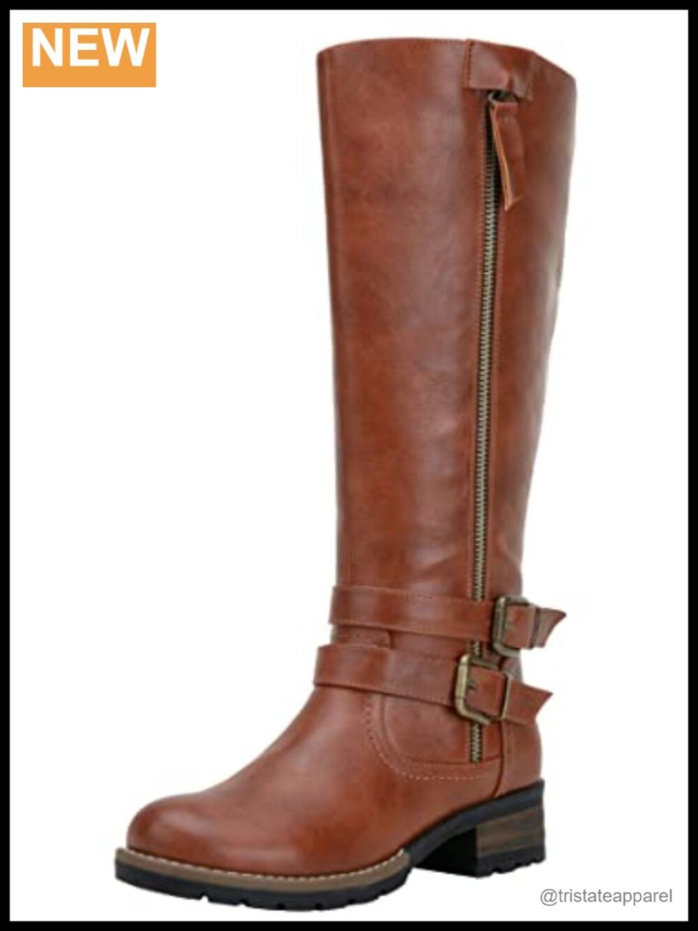 Wide Calf Faux Leather Knee High Riding Boots with Zipper Buckle Straps